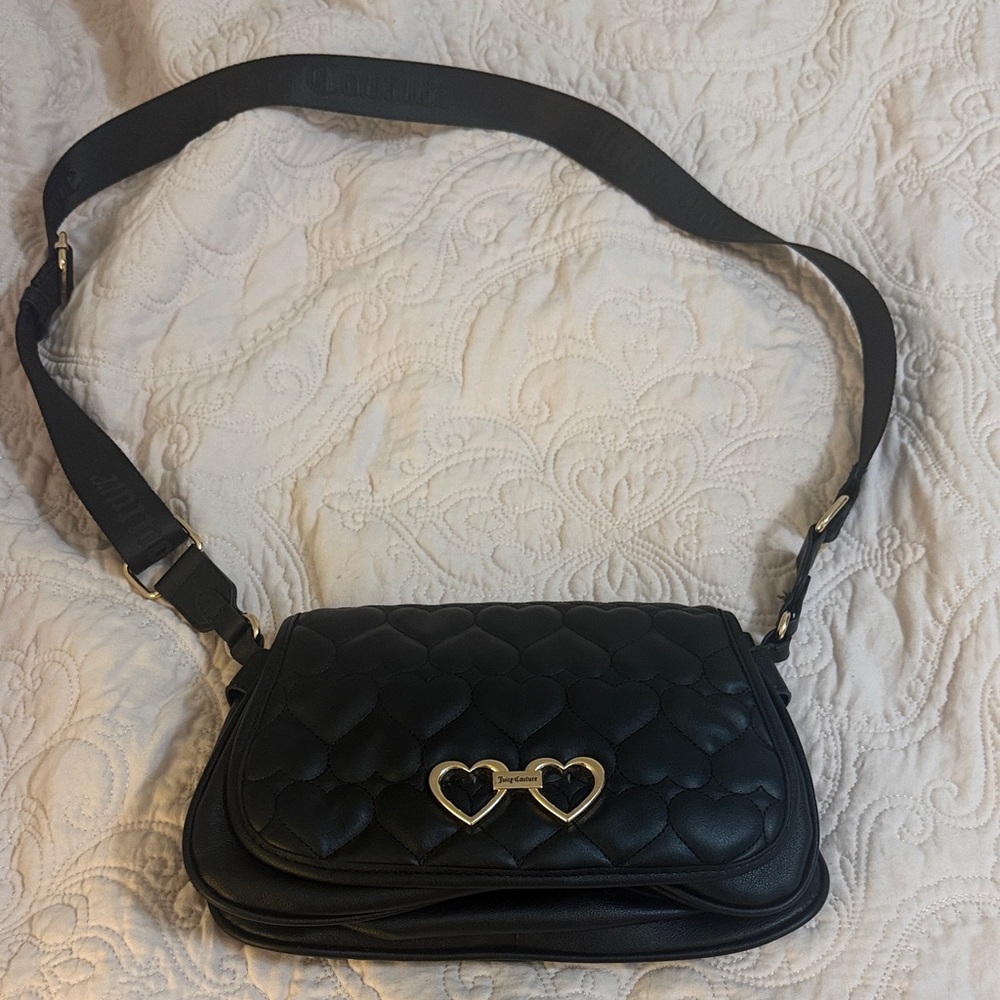 Juicy Couture Quilted Black 🖤Crossbody Bag with Gold Heart Accents
